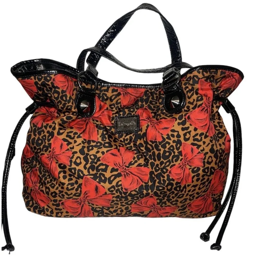 Betsey Johnson BETSEYVILLE Cheetah Print Red Bow Bag‎ drawstring bag